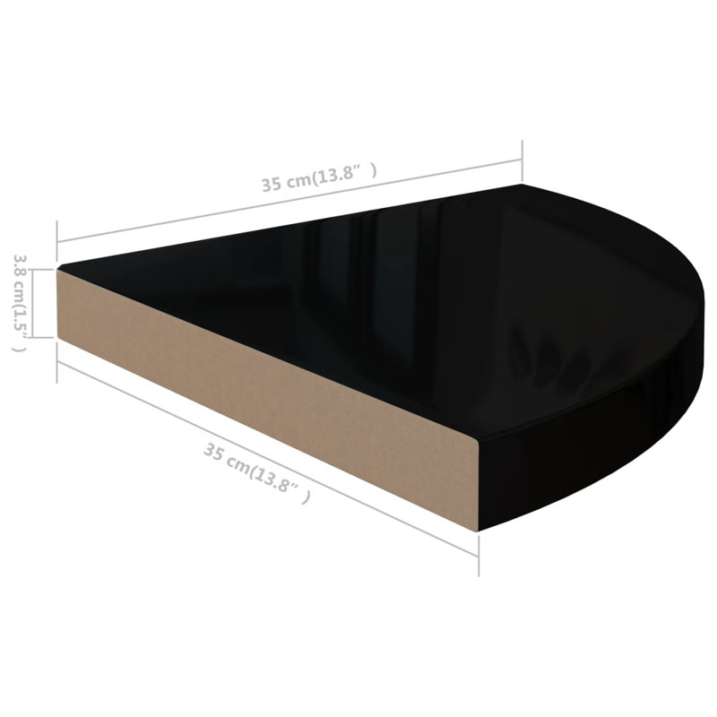 Wall Corner Shelf Floating Corner Shelf Wall Mounted Display Shelf, 13.8" H x 13.8" W x 1.5" D, High Gloss Black
