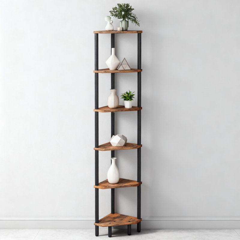 6-Tier Tall Corner Shelf For Home Storage, Narrow Display Bookshelf And Plant Stand, Modern Space-Saving Design For Living Room, Bedroom, Bathroom
