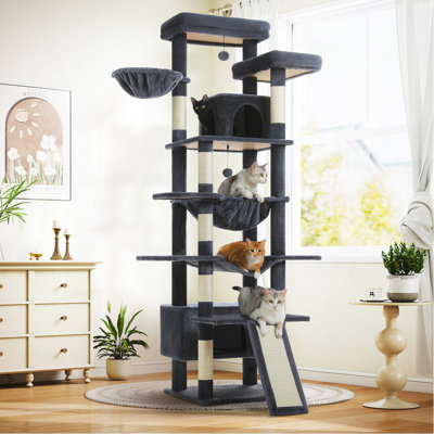 Arbre à chat de 81 pouces de hauteur pour chats d'intérieur - Grand adulte - Tour pour chat multi-niveaux avec grand hamac à cadre en métal, patin à griffes, 2 perchoirs, 2 condos confortables et 6 poteaux à griffes