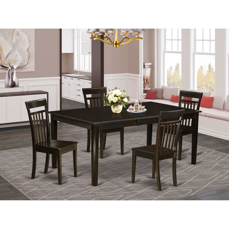 5 Piece Dining Set Includes a Rectangle Dining Room Table with Pedestal and 4 Kitchen Chairs, Cappuccino