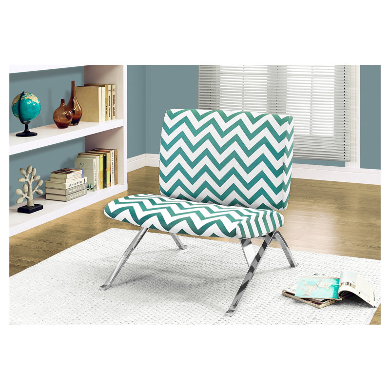 Fauteuil d'appoint à motif de chevrons bleu sarcelle avec coussin en mousse pour le salon ou la chambre à coucher, Teal/White