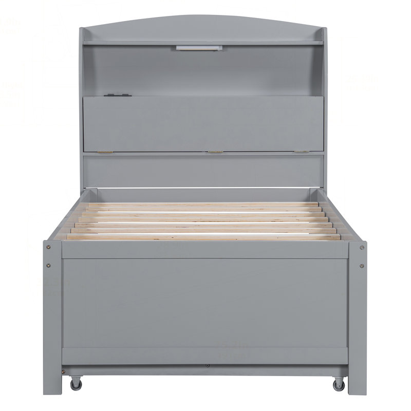 Lit plateforme double en bois avec lit gigogne, tête de lit et tiroirs, base de lit espresso, Lit simple, Espresso
