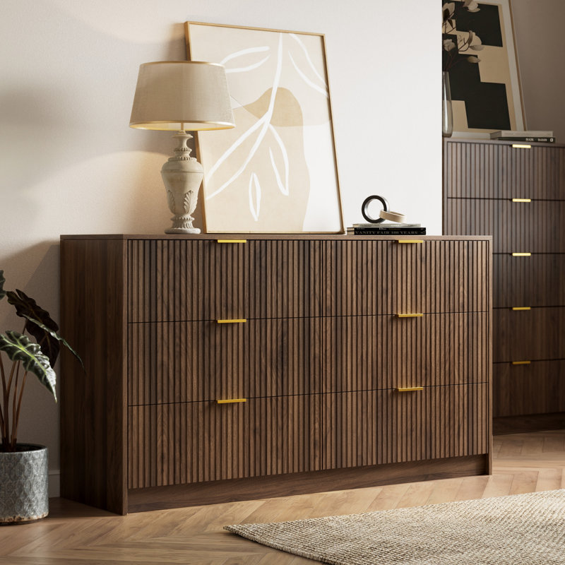 Commode 6 tiroirs 55,1 po, Noyer