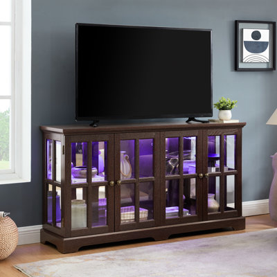 Classic Antique Cherry Cabinet With Adjustable Shelves And Led Wall Lights Gorgeous Display Glass Warm A Delicate Touch