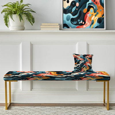 Pink And Blue Nomadic Evasion - Abstract Upholstered Gold Bench