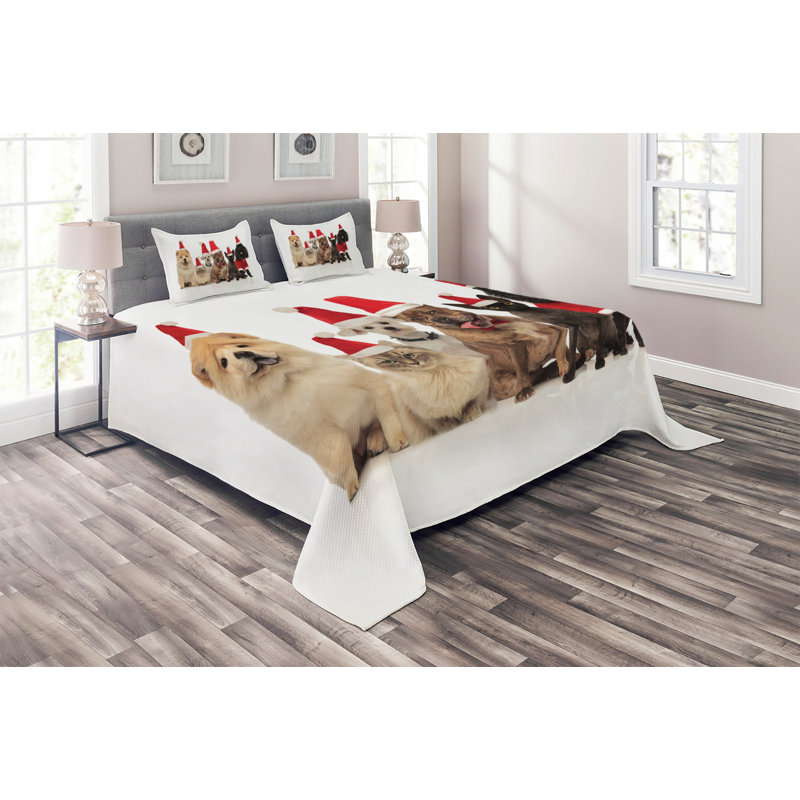 Dog And Cat Farmhouse / Country Polyester Coverlet, King Bedspread + 2 Shams