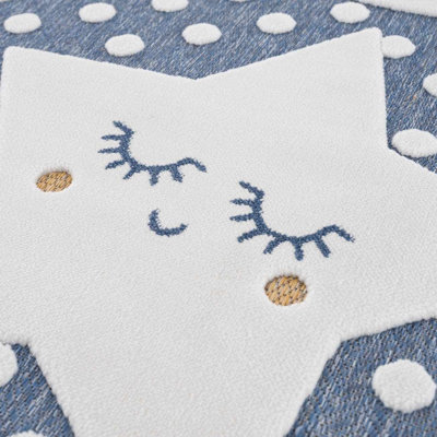 Caddy Kids Room Area Rug - Moon, Star, Dots - Gray, Blue