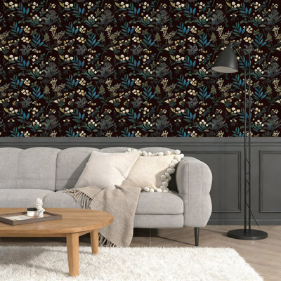 Papier peint adhésif floral rétro - Papier autocollant en vinyle imperméable avec motif de feuilles vertes botaniques pour les murs, les armoires et la décoration intérieure