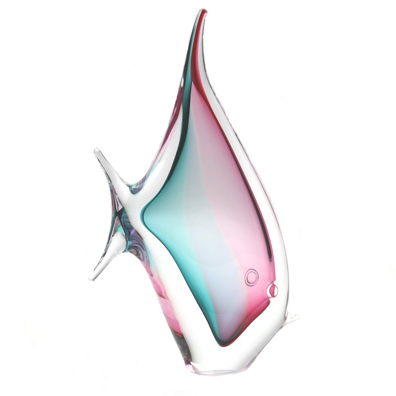 Poisson tropical en verre de Murano, H 10 po x l 7 po x P 2,5 po, Turquoise / rubis