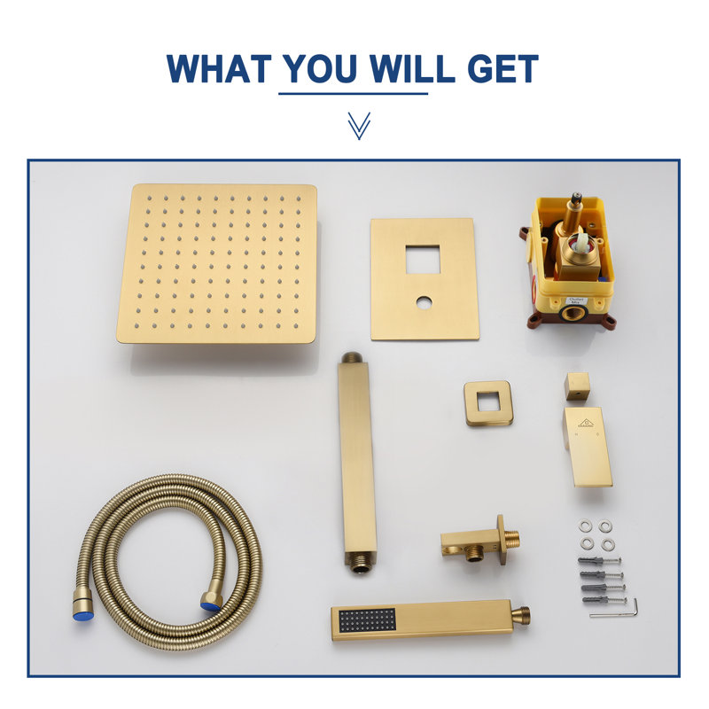 Brushed Gold Large Square Dual Rain Shower System with Handheld