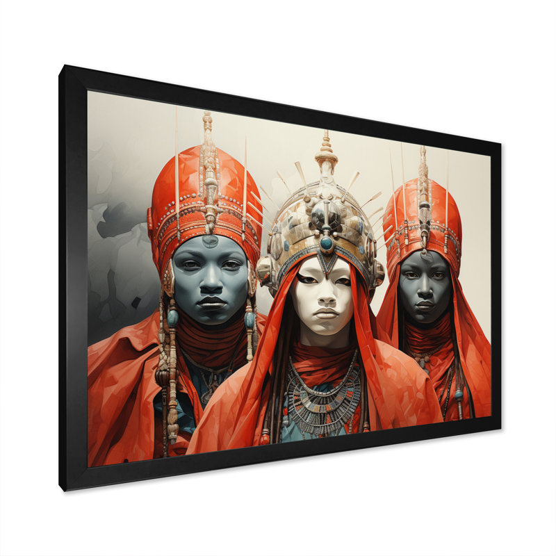 Tribu africaine de Charad Yoruba Masquerade II sur toile, H 34 po x l 44 po x P 1,5 po, Cadre photo noir
