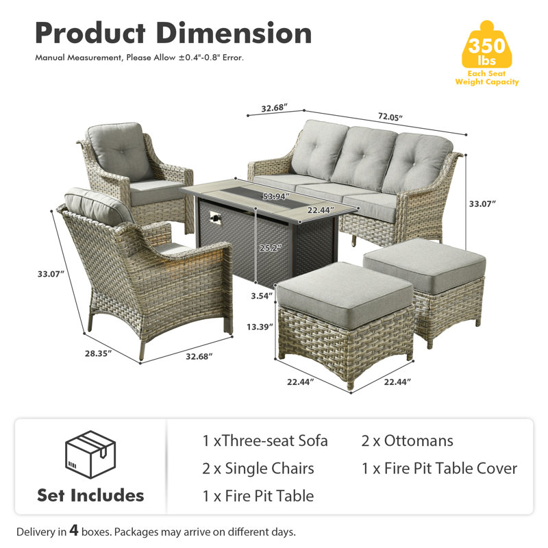 Daliya Wicker 5 - Person Patio Conversation Set with Cushions, Gray