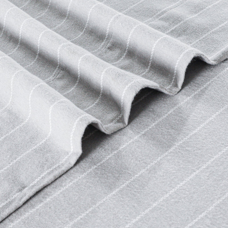 Queen Gray Stripe Cotton Flannel Deep Pocket Sheet Set