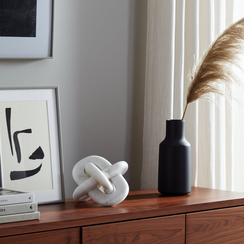 Emilien 6" W Modern Marble Knot Sculpture, White