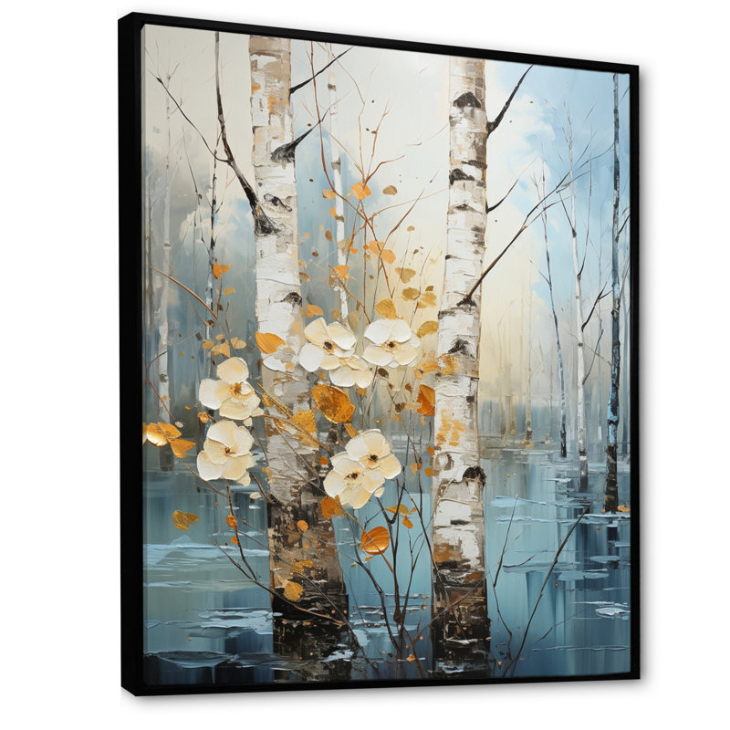 Birch Woods Winter Whispers V, H 32 po x l 24 po x P 1 po, Cadre flottant noir