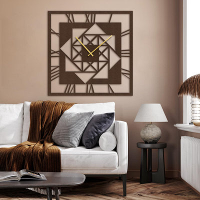 Large Metal Wall Clock Modern Geometric Square Wall Sculpture Silent Hanging Home Decor Living Room -  SIGNLEADER, MTC-0711-2312-P.MGD-B.BZ-24x24