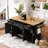 54inch Large Kitchen Island with Rubber Wood Drop Leaf, Embossed Texture Rolling Kitchen Cart on 4 Wheels with 4 Doors and 3 Drawers-1854671799