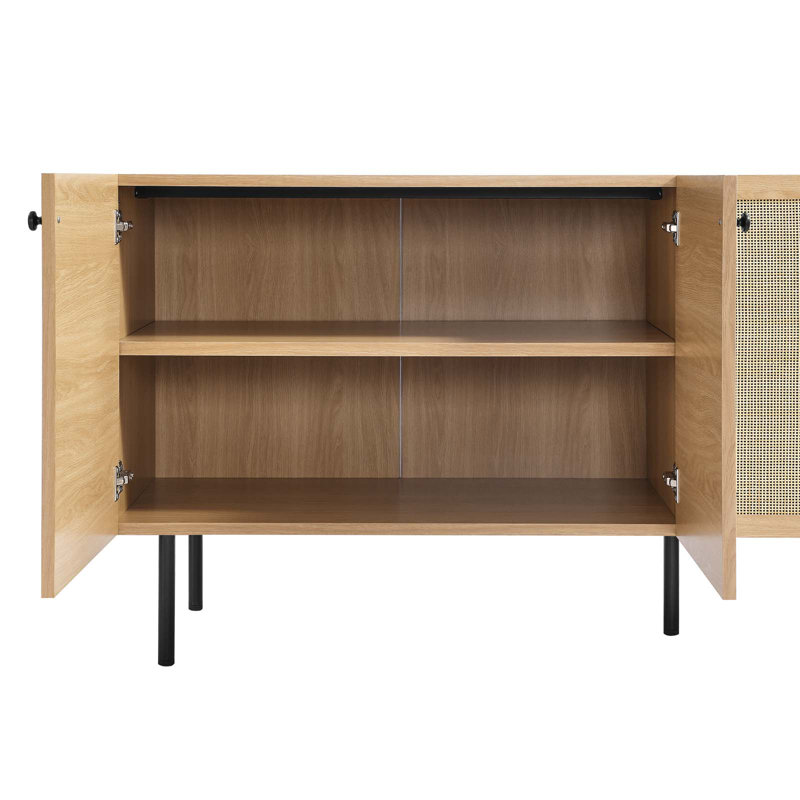 Chaucer Oak Wood Grain Textured Sideboard with Rattan Weaving