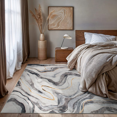 Tapis contemporain lavable antidérapant en marbre