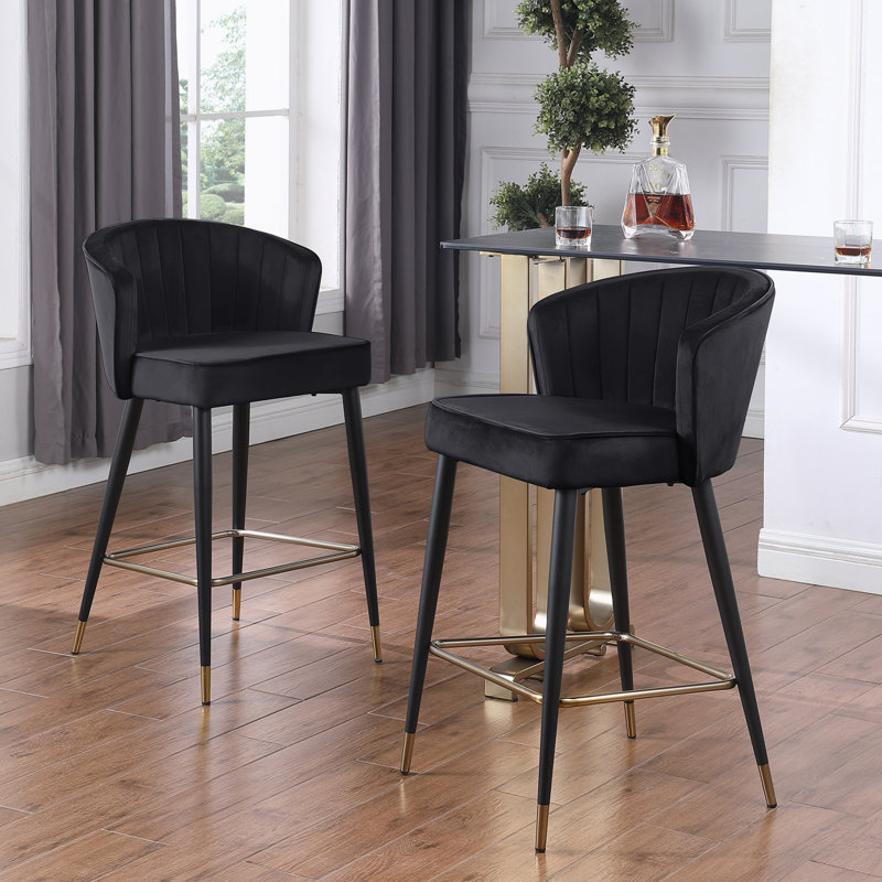 Tabourets de bar rembourrés en tissu Shiloe, Noir, noir, noir, noir, 1