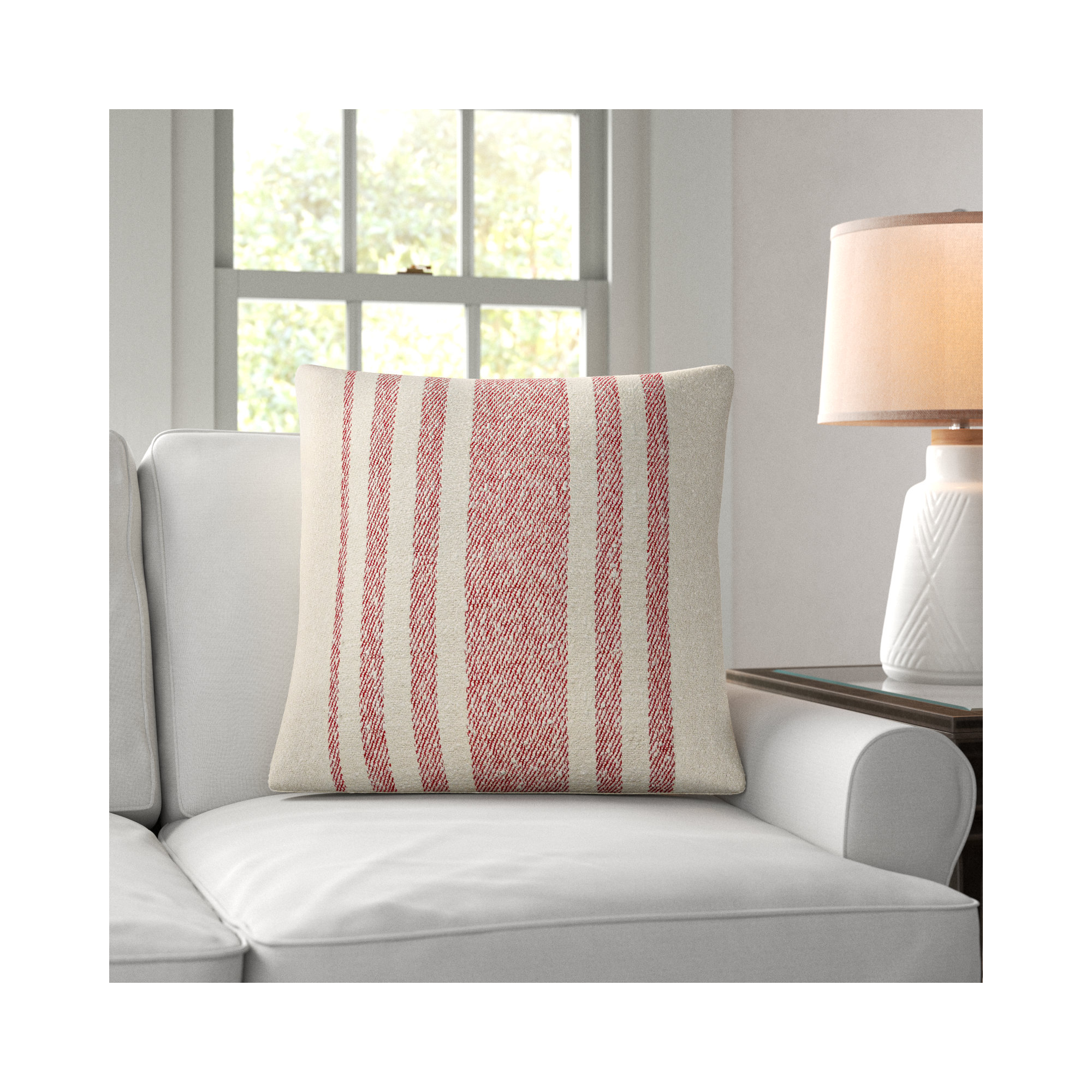 Sorden Striped Cotton Throw Pillow, 22" x 22", Polyester/Polyfill, Coral