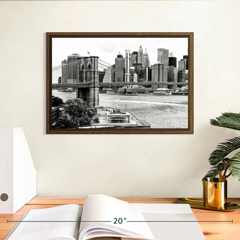 Le pont de Brooklyn, 13 po x 9 po, Cadre flottant en noyer