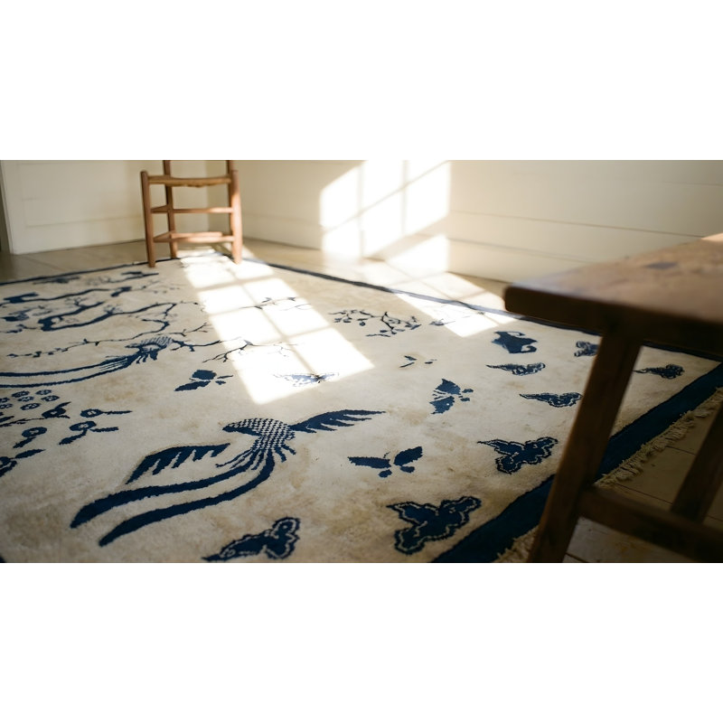 Tapis ivoire à motif de chauves-souris chinoises