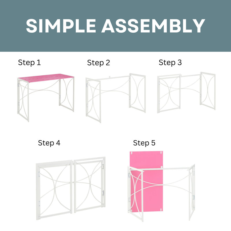 Marcianne 39.5'' W Rectangle Writing Folding Desk, Pink/White