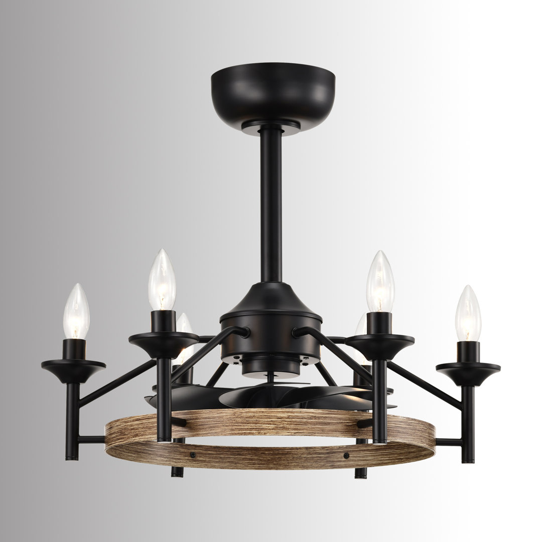 21.3 "Modern Remote Control Reversible Brass/Vintage White /Matte Black with Transparent Blades Adjustable Lower Rod Mount Ceiling Fan with Living Room/Bedroom Lighting Kit House of Hampton® 