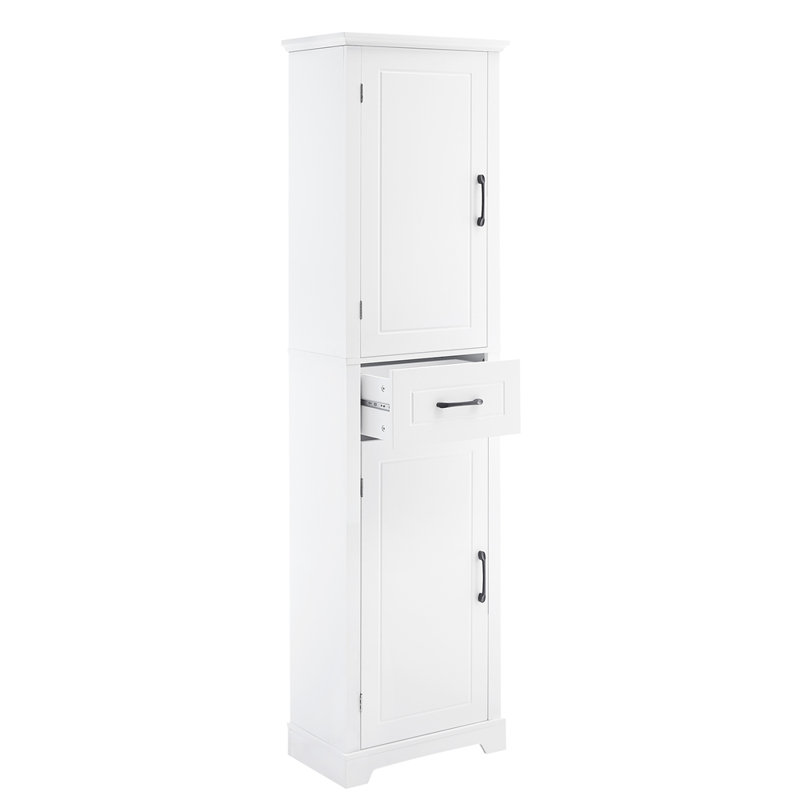 Grande armoire de rangement pour salle de bain, autoportante avec deux portes et tablettes réglables, panneau de fibres à densité moyenne avec finition peinte