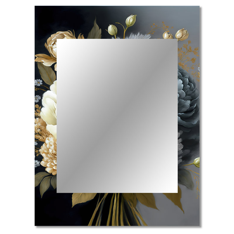 Blanc, bleu et gris pivoine Bouquet II - miroir mural décoratif pivoines, miroir moderne, impression d'art en métal