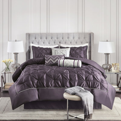 7 Piece Comforter - Plum King Filled Bedding Comforter, Shams, Pillows, Bed Skirt Steam For With Gorgeous Design Fill Pillows & Machine Washable