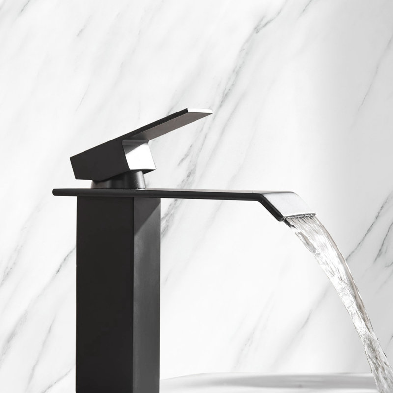 Waterfall Spout Bathroom Faucet,Single Handle Bathroom Vanity Sink Faucet, Matte Black