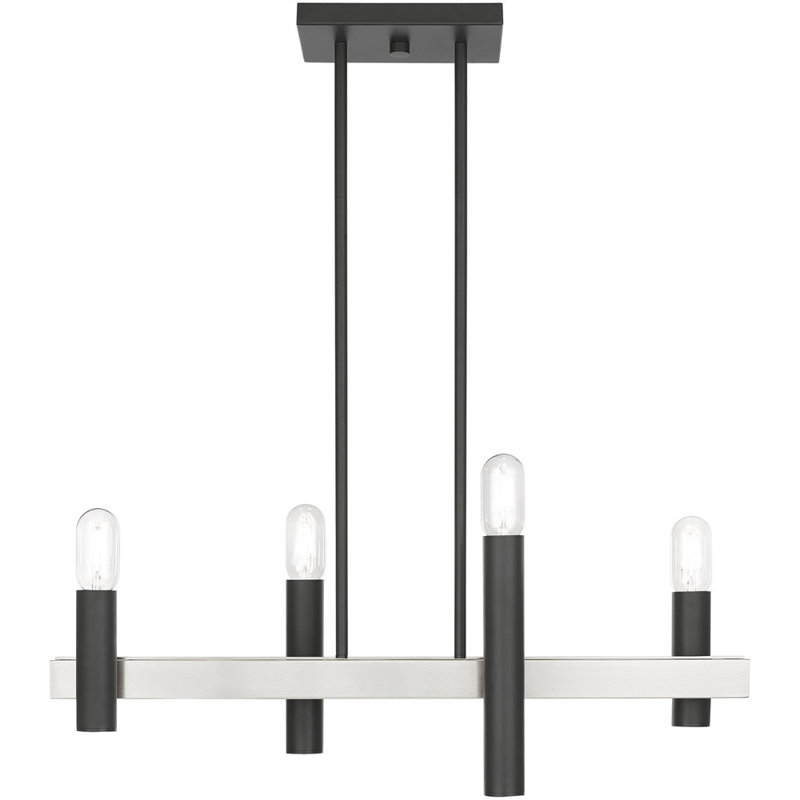 Lustre linéaire à 4 lumières, Gris scandinave avec détails en nickel brossé