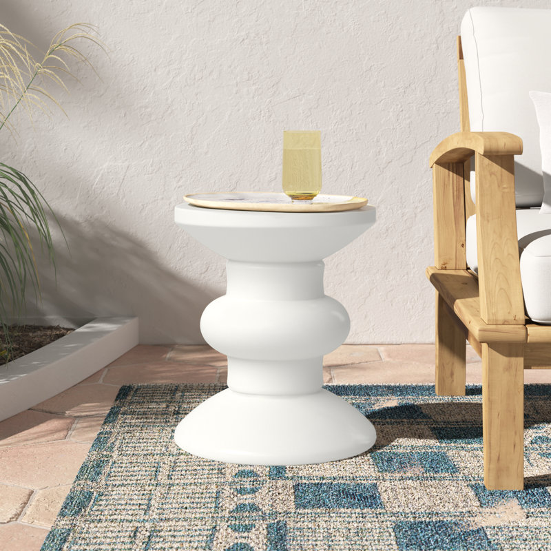 Dali 15.35'' Stone Outdoor Side Table, White