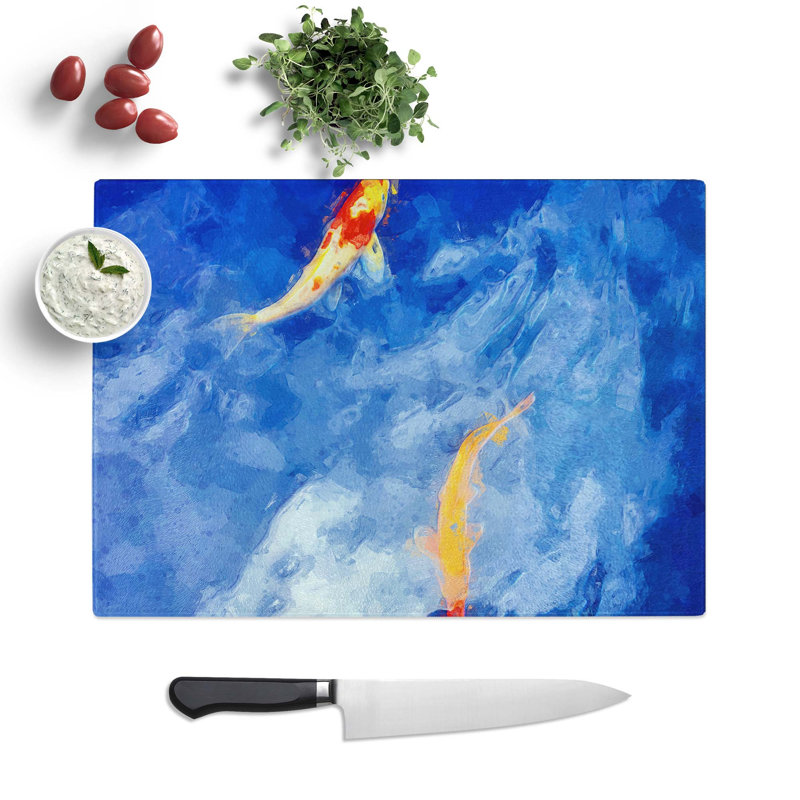 Glass Koi & Carp Fish in Abstract Chopping Board, 39 cm W x 28.5 cm L