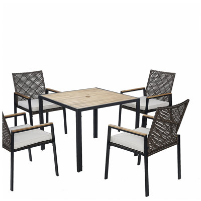 Ensemble de table de salle à manger toutes saisons 5 pièces, ensemble de conversation pour patio avec trou de parasol, rotin extérieur, couleur café