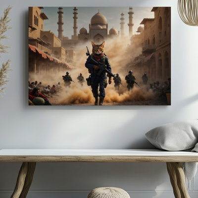 Toile dans un paysage urbain animé avec paysage architectural orné d'un groupe de lourdement armés