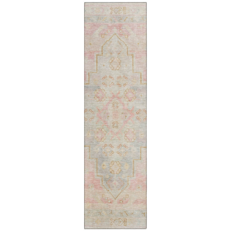 Machine Washable Indoor/Outdoor Xhevrie Pink Rug, Runner 2'3" x 7'6"