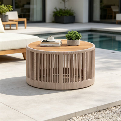 Table basse d'extérieur en corde de rotin et bois d'acacia