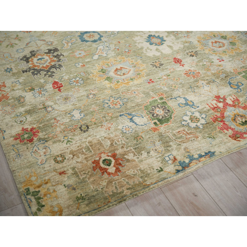 Oxford Hand-knotted Ghazni Wool, Light Green Area Rug, Rectangle 8' x 10'