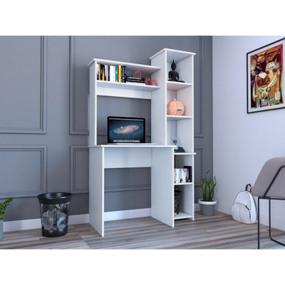 Versalles Writing Desk, Modern Studio or Office Desk, Two Superior Shelves, And Five Side Open Shleves For Books Organization
