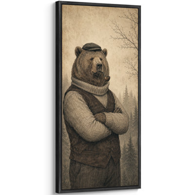 «Vintage Woodland Bear Gentleman Portrait», impression murale sur toile encadrée