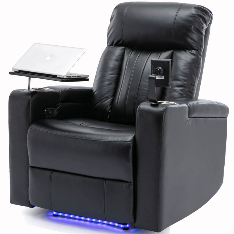 Fauteuil inclinable de cinéma maison 34,4 po Shanice, Similicuir noir