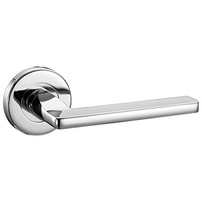 Golden Grace Leon Design Lever Door Handles Sets on Round Rose in Polished Chrome Finish with Spindle and Fixings