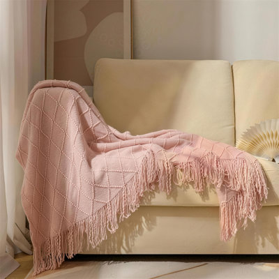 Diamond Knitted Tassel Throw Blanket.