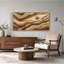 Tableau sur toile représentant un paysage abstrait en bois superposé, brun et beige
