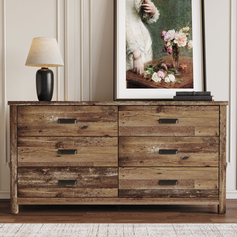 Commode 6 tiroirs Cecere, Chêne rétro