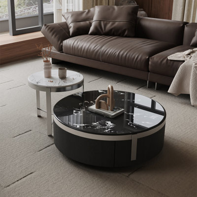 Italian round marble coffee table set