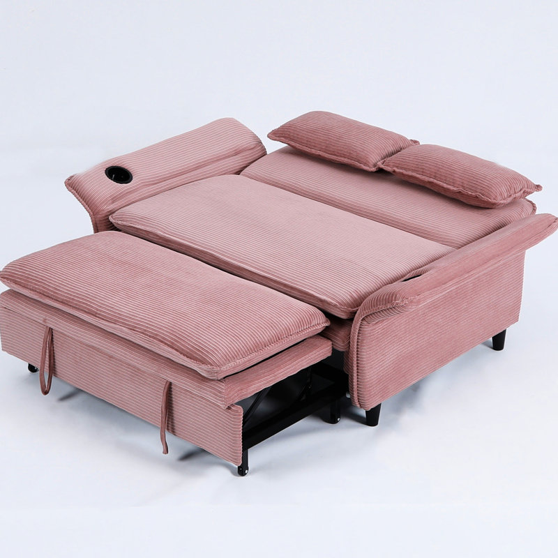 Lit rayé rose de 64,29 pouces pour la chambre à coucher et le salon, différents cas de figure réglables, main courante avec espace de rangement, accoudoirs, double fonctionnalité